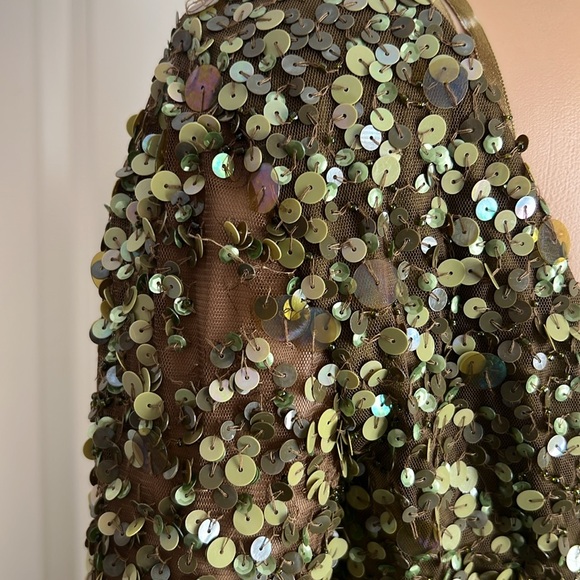 Aidan Mattox Long Sleeve Sequin OLIVE GREEN Dress - Picture 9 of 11